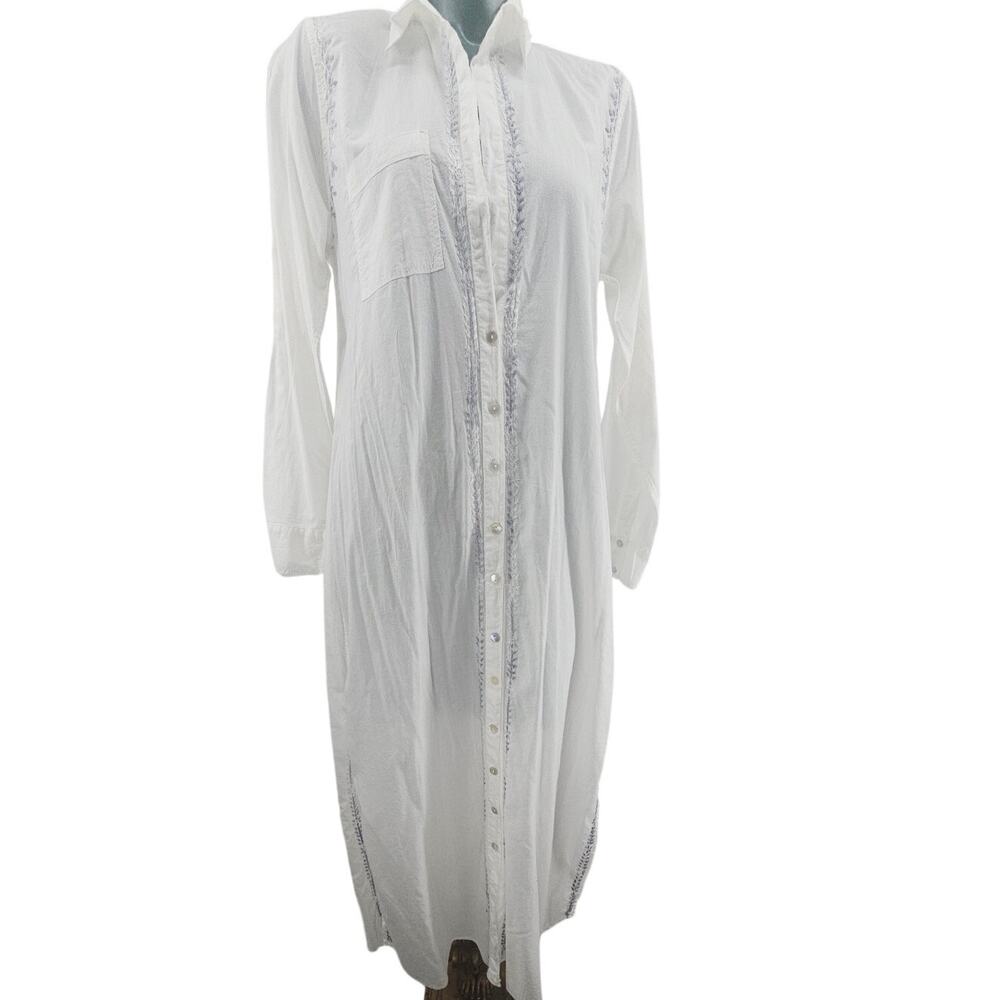 Subtle Luxury White Maxi Boyfriend Shirt Dress Cotton Lurex Stripe Chambray S/ M